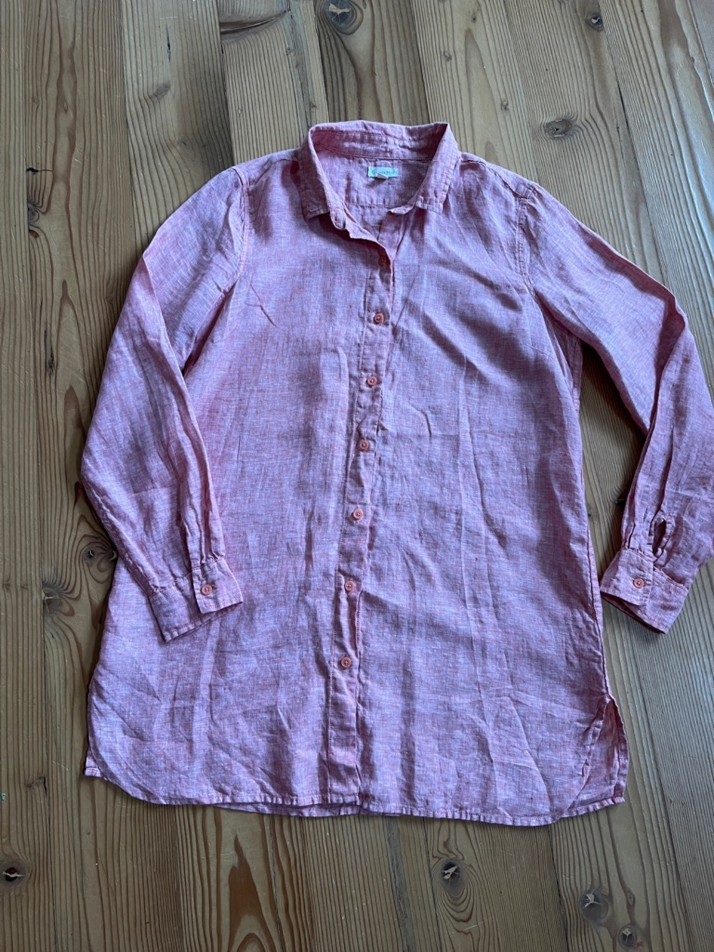 Garnet Hill Lightweight Pink Linen Button-Up Tunic